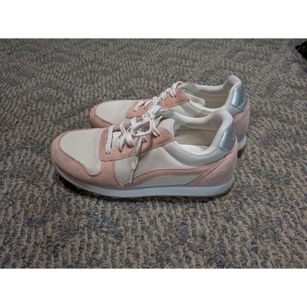 J.Crew Pink Suede Mesh Trainers Metallic Silver Heel Sneakers BC254 Womens 9.5
